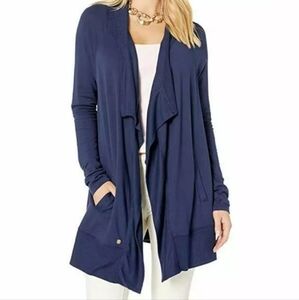 Lilly Pulitzer Luxletic CARMELA long sleeve wrap cardigan sweater navy blue S/M